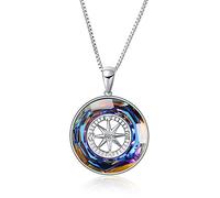 AOBOCO Compass Necklace 925 Sterling Silver Circle Pendant Necklace with Volcano Color-changed Crystal, Graduation Jewellery Gifts for Women Girls