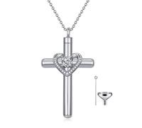 AOBOCO Cross Necklace for Ashes, Sterling Silver Birthstone Cross Urn Necklaces for Ashes Embellished with Crystals from Austria Keepsake Cremation Jewelry for Pet Human Ashes-1