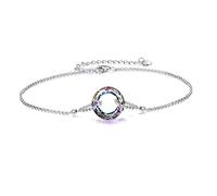 AOBOCO Crystal Anklet for Women Girls 925 Sterling Silver Ankle Bracelet Adjustable Beach Foot Chain Birthday Gifts for Women and Girls Length 9"-11"