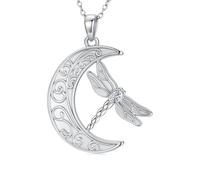 AOBOCO Dragonfly Necklace for Women Sterling Silver Dragon Fly Pendant Necklace with Moon Jewelry for Gifts