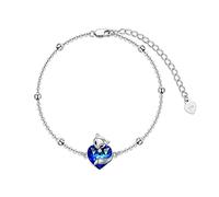 AOBOCO Fox Bracelet 925 Sterling Silver Fox Jewelry with Heart Crystal from Austria Christmas Birthday Animal Gifts for Women (Blue)