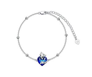 AOBOCO Fox Bracelet 925 Sterling Silver Fox Jewelry with Heart Crystal from Austria Christmas Birthday Animal Gifts for Women (Blue)