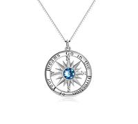 AOBOCO Graduation Gift for Her, Compass Necklace for Women, 925 Sterling Silver Pendant Jewelry with Crystal, Inspirational Gifts for Her (Aquamarine)
