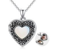 AOBOCO Heart Locket Necklace That Holds Pictures Sterling Silver Flower Lockets Jewellery for Women - Always in My Heart (Opalite)