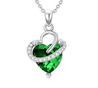 AOBOCO Herz Geburtsstein Halskette Kristall mit Moissanit 937 Sterlingsilber Anhänger Halsketten Geburtstagsschmuck Geschenke für Frauen Mama Weihnachten Muttertag