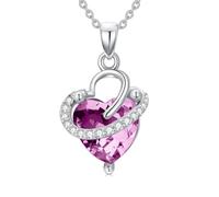 AOBOCO Herz Geburtsstein Halskette Kristall mit Moissanit 937 Sterlingsilber Anhänger Halsketten Geburtstagsschmuck Geschenke für Frauen Mama Weihnachten Muttertag