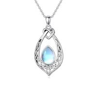 AOBOCO Moonstone Celtic Knot Necklace 925 Sterling Silver Oxidized Vintage Love Knot Pendant Necklace, Moonstone Jewellery Gifts for Women