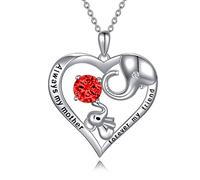 AOBOCO Mum Necklace Sterling Silver Love Heart Lucky Elephant Necklace with January Simulated Garnet Birthstone Crystals, Birthday Mothers Day Jewellery Gifts for Mum from Daughter Son