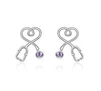 AOBOCO Nurse Stud Earrings Women Sterling Silver with Crystal Stethoscope Jewelry Gift for Birthday Doctor Her Sister Mom Girlfriend Anniversary Valentine’s Day