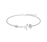 AOBOCO Rose Flower Ankle Bracelet for Women, 925 Sterling Silver Charm Adjustable Anklet Chain 9''+2 ''