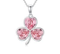 AOBOCO Shamrock Choker Necklace for Women Sterling Silver Pink Heart Crystal Pendant Necklace Luck Irish Gift Celtic Jewellery