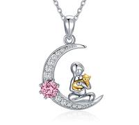 AOBOCO Sterling Silver Cat Moon Necklace, Cat Gifts for Cat Lovers Women