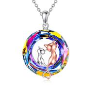 AOBOCO Sterling Silver Cat Necklace with Crystals from Austria, Cat Pendant Gifts for Women