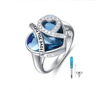 AOBOCO Sterling Silver I LOVE YOU FOREVER Heart Cremation Ring Holds Loved One's Ashes, Heart Urn Ring for Women, Memorial Keepsake Embellished with Austrian Crystal (7)