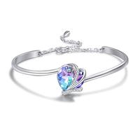 AOBOCO Sterling Silver Love Heart Adjustable Bangle Bracelet for Women, Mothers Day Wedding Anniversary Jewellery Gifts for Mum Wife Girlfriend Her