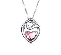 AOBOCO Sterling Silver Mum Heart Pendant Necklace, Birthday Christmas Gifts for Mum from Daughter Son (Pink)