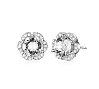 AOBOCO Sterling Silver Rose Flower Stud Earrings for Women with Birthstone Crystals (White)