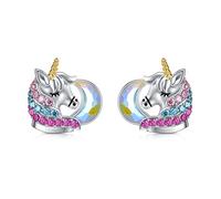 AOBOCO Sterling Silver Unicorn Stud Earrings, Unicorn Gifts for Girls Daughter Granddaughter