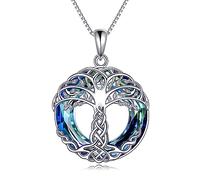 AOBOCO Tree of Life Pendant Necklace 925 Sterling Silver Circle Crystal Celtic Knot Family Tree Jewellery for Women Birthday Christmas Gifts for Her Mum Wife Girlfriend