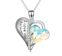 AOBOCO Valentine's Day Gifts for Her, 925 Sterling Silver I Love You Forever Heart Pendant Necklace with AB White Crystal, Jewellery Birthday Gifts for women