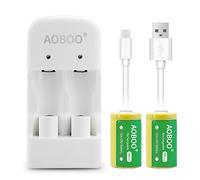 AOBOO CR2 3V 300Mah Rechargeable Battery 2Pcs with USB Charger for Battery CR2 3Volt CR15H270 CR15266 CR15270 (Cr2 3v Charger (2pcs Batteries))