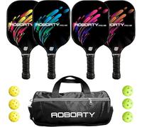 AOBORTY Pickleball Paddles 4 Pack - Light Graphite Premium Rackets Fiber Face & Polymer Honeycomb Core Pickleball Set with 6 Outdoor Indoor Balls Including Portable Carry Bag