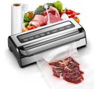 AOBOSI Automatic Vacuum Sealer Machine, 95Kpa Food Sealing System with Built-in Cutter & Storage Box, Adjustable Vacuum Pressure & Seal Time, Includes 2 Bag Rolls & Hose for Dry/Moist Foods
