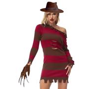 AOBUTE Halloween Freddy Costume for Womens Scary Cosplay Long Sleeve Dress Spooky Red Striped Sweater 3XL