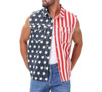 AOBUTE Mens American Flag Denim Vest Sleeveless 4th of July Jean Jacket, Star Stripe, Small