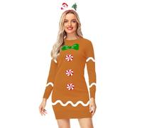 AOBUTE Women Halloween Sweater Dress Funny Holiday Vintage Long Sleeve Knit Pullover, Gingerbread, XS
