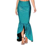AOBUTE Women Mermaid Costume Skirt Shiny Maxi Fish Skirts Halloween Cosplay Outfits, Turquoise #1, XL