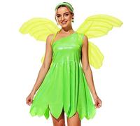 AOBUTE Women Tinkle Costume Halloween Princess Cosplay Adult One Shoulder Green Fairy Dress XS