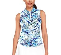 AOBUTE Women's Sleeveless Golf Shirts Moisture Wicking 1/4 Zip Polo Tennis Shirt, Tropical Leaves, M
