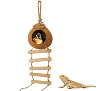 Aobuviou Gecko Coconut Husk Hut With Ladder - Natural Reptile Hideouts, Bird Nest Shell Hide for Small Animals