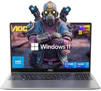 AOC 2025 AX15 Laptop Computer, 15.6-inch FHD Screen, Work Laptops with N97 Processor(Up to 3.6GHz) 16GB RAM, 512GB SSD, Windows 11 Laptop Computer, Light&Thin, Metal Shell, Webcam, Type-C, USB3.2