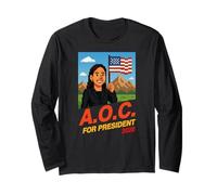 AOC 2028 for President 8 Bit Funny Alexandria Ocasio-Cortez Long Sleeve T-Shirt