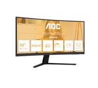 AOC CU34B3E 34 inch UW-QHD Monitor Curved, 120Hz, VA Panel, 4ms GtG, Adaptive Sync, HDR Ready, (3440x1440 HDMI 1x 2.0 DP 1x 1.4) Black