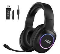 AOC Wireless Gaming Headset for PC, PS5/4, Switch, 2.4GHz Ultra-Low Latency & Bluetooth 5.4 & Wired, 7.1 Surround Sound, Noise Cancelling Mic, 239g L