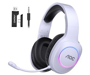 AOC Wireless Gaming Headset for PC, PS5, Bluetooth 5.4 & 2.4GHz Low Latency Gaming Headset with Mic, Noise Canceling, 7.1 Virtual Surround, 45H Long Battery Life, USB-C Fast Charging- Black Red