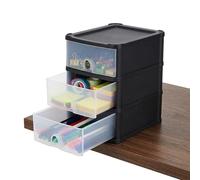 AOC24-2 Pcs A5 3 Drawer Storage Unit Black/Clear - Desktop Organizer Tower 3Shallow Drawers, 3 Tier Handy Storage for Home, Office & Study Desk - Space Saving Drawer Unit 20D x 24.5W x 29H cm 16180