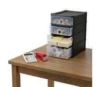 AOC24 2pcs A5 Desk Drawer Organiser, 4 Tier Plastic Desktop Storage Unit, Jam-Free Sliding Design With Clear View Drawers, Space Saving Office Desk Organiser for Paper, School (Small 2Deep 2Shallow)
