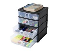 AOC24 4 Drawers Medium Desktop Storage Tower, Strong 2 Deep 2 Shallow Drawer Slimline Design, Easy Pull-Out Desktop Organizer, Space-Saving Storage Boxes For Essential Paperwork & Stationary 37800