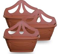 AOC24 - 42cm Wall Hanging Planter - Plastic Plant Flower Pot Indoor Outdoor - Garden Fence Hanging Planters - Venetian Design Drainage Holes - Fence Pot Container - 42 x 18 x 34 cm (3, Terracotta)