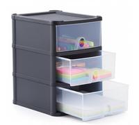 AOC24 - A5 3 Drawer Storage Unit Black/Clear - Desktop Organizer Tower 3S Drawers, Portable 3 Tier Handy Storage for Home, Office & Study Desk - Space Saving Drawer Unit 20D x 24.5W x 29H cm 1