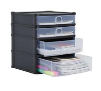 AOC24 Plastic A4 Drawer Unit - Medium 2 Deep & 2 Shallow Drawers, Slimline Desktop Storage Tower, Durable Tabletop Organiser, Space-Saving Drawer for Home, Office & Study - Black/Clear