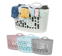 AOC24 - Plastic Flexible Laundry Basket 8L/50L (Both) - Washing Clothes Storage Hamper Oval Container - Lightweight Strong Flexi Bucket, Easy To Carry Durable Flexi Handle - Assorted Color
