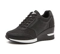 Aocase 8cm Women's High Heel Wedge Walking Shoes Thick Soled Wedge Breathable Casual Trainers Lightweight Running Sneakers,Black A,37EU