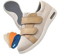Aocase Diabetic Shoes for Men with Swollen Feet Extra Wide Width Easy On & Off Walking Sneakers with Air Cushion & Breathable Mesh, Support for Elderly Men, Edema, Plantar Fasciitis,Beige,47 EU