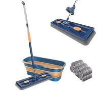 Aocase Large Flat Mop and Scalable Bucket, 2023 Self-Wringing Floor Mop Set, 360° Rotating Cleaning Mop with Scraper, Wet Dry Mop for Floor Cleaning Hardwood, Tiles, Laminate,Blue