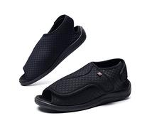 Aocase Men's Swollen Slippers Comfy Extra Wide Diabetic Slippers Breathable Open Toe Sandals Adjustable Non Slip Slippers Elderly Arthritis Edema Swollen Shoes,Black,45